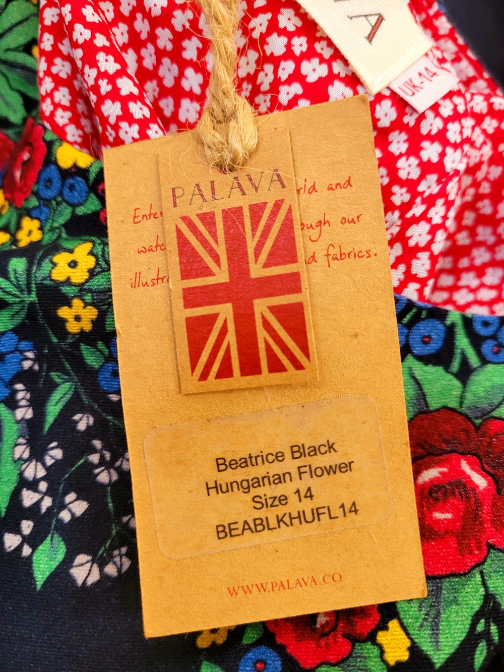 NWT PALAVA UK Beatrice Black Hungarian Flower Retro Belted Midi Dress US 10 - Picture 5 of 15